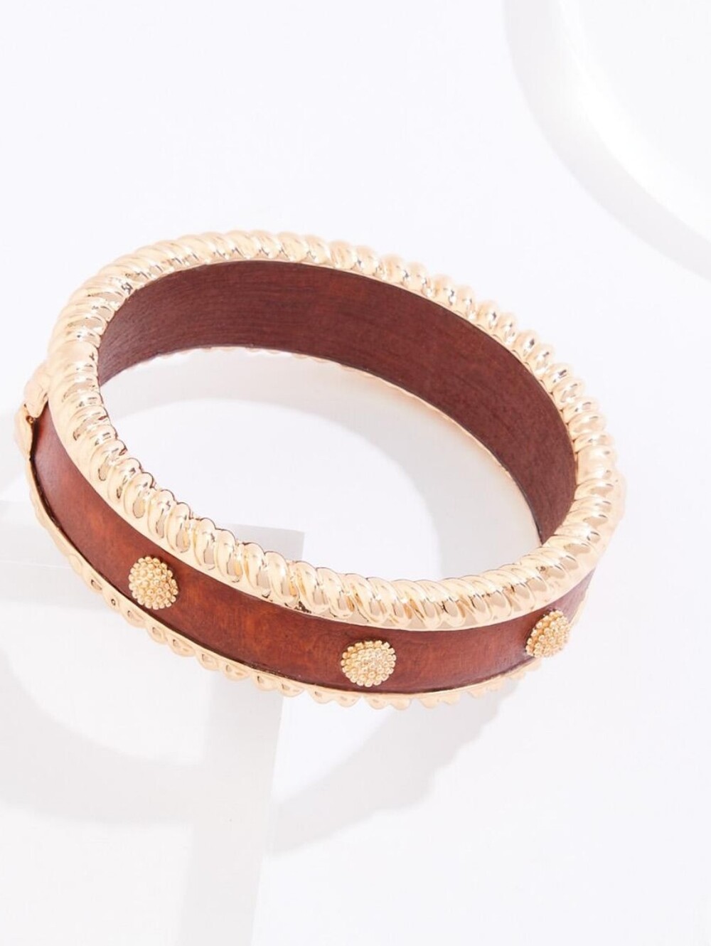 NWT Braided Gold Trim Wood Bangle Bracelet